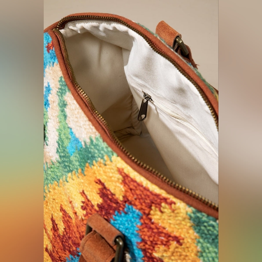 Handmade Boho Chic Satchel / Boston Bag - Navajo Aztec Inspired Design - Picture 8 of 9